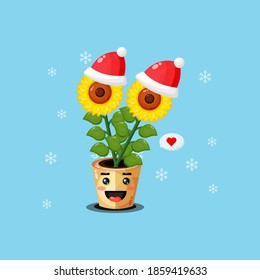 Cute sunflower wearing a Christmas hat
