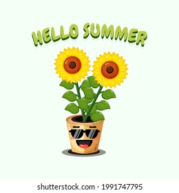 Cute sunflower wearing glasses with summer greetings