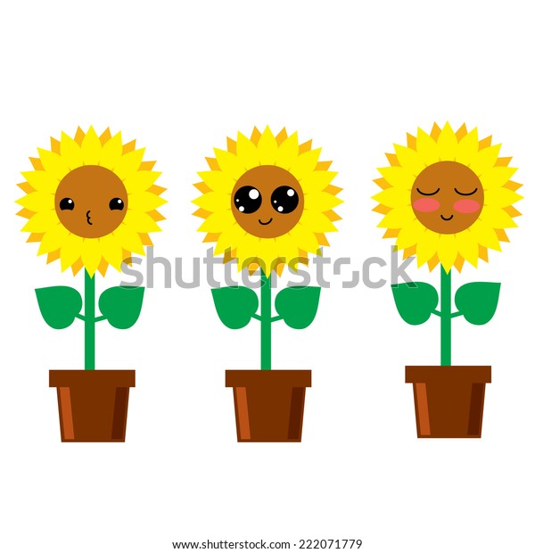 Cute Sunflowers Kawaii Japanese Style Stock Vector (Royalty Free ...