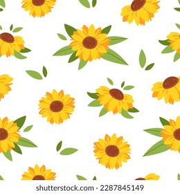 Cute sunflowers seamless pattern. Sunflowers bouquet, wreath, floral. Vector illustration