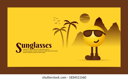 Cute sunglasses emoji background, summer travelling concept