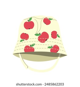Cute sunhat with funny apple fruit pattern seasonal clothing accessory isolated vector illustration