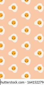 Cute Sunny Side Egg Vector Illustration Pattern Background. Cute Egg Wallpaper For Phone.