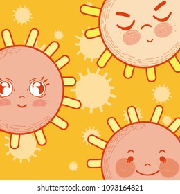 Cute suns in the sky
