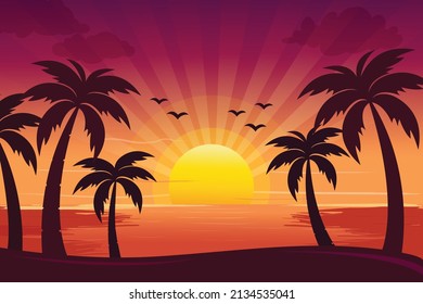 Cute sunset background with palm trees