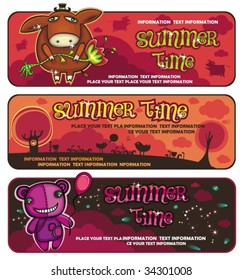 Cute Sunset banners with funny animals.