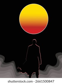 Diseño lindo de la ilustración del Arte vectorial del Fondo de pantalla de la puesta del sol en fondo negro