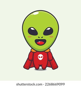 Cute super alien cartoon vector illustration. Vector cartoon Illustration suitable for poster, brochure, web, mascot, sticker, logo and icon.