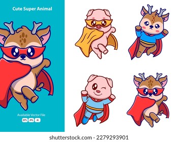 Cute super animal activities cartoon icon illustration. funny gifts for stickers