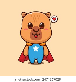 Cute super capybara cartoon vector illustration. Vector cartoon Illustration suitable for poster, brochure, web, mascot, sticker, logo and icon.