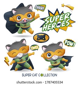 Cute super cat with watercolor illustration