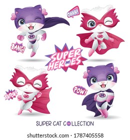 Cute super cat with watercolor illustration