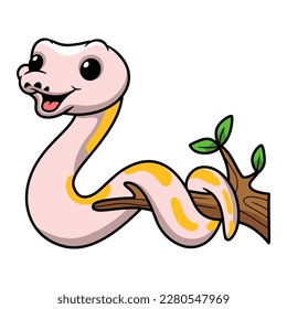 Cute super cinnamon banana ball python cartoon on tree branch