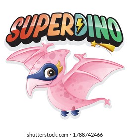 Cute super dinosaur with watercolor illustration