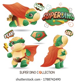 Cute super dinosaur with watercolor illustration