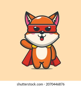 Cute super fox. Cute animal cartoon illustration.