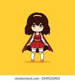 A Cute Super Girl Cartoon Vector Illustration Icon Concept Isolated Premium Vector. Flat Cartoon Style red and golden dress special edition 