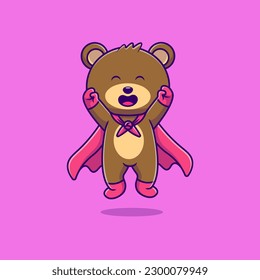 Cute Super Hero Bear Flying Cartoon Vector Icons Illustration. Flat Cartoon Concept. Suitable for any creative project.