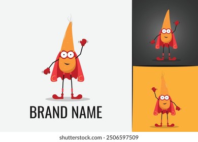 Cute Super hero Carrot logo. Logotype of carrot vegetable superman Veggie logo