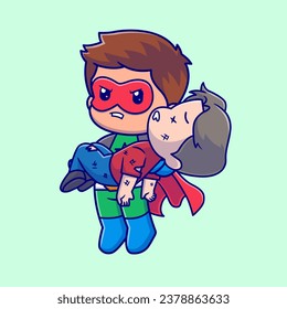 Cute Super Hero Carry Injured Boy Cartoon Vector Icon 
Illustration. People Holiday Icon Concept Isolated Premium 
Vector. Flat Cartoon Style