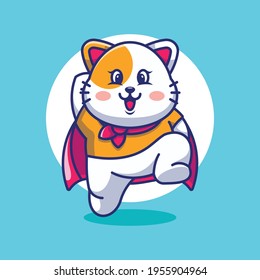 Cute super hero cat jumping cartoon