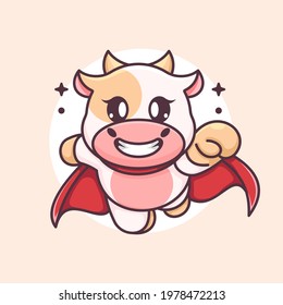 Cute super hero cow flying cartoon
