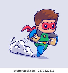 Cute Super Hero Delivery Package Cartoon Vector Icon
Illustration. People Profession Icon Concept Isolated Premium
Vector. Flat Cartoon Style