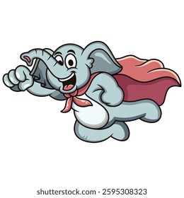 Cute super hero elephant with cool pose. Vector cartoon illustration isolated on white background