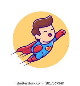 Cute Super Hero Flying Cartoon Vector Icon Illustration. People Profession Icon Concept Isolated Premium Vector. Flat Cartoon Style