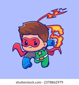 Cute Super Hero Flying With Fire Cartoon Vector Icon
Illustration. People Holiday Icon Concept Isolated Premium
Vector. Flat Cartoon Style