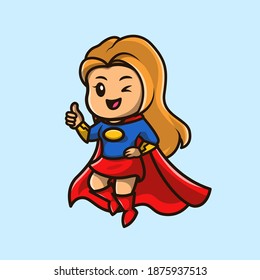 Cute Super Hero Girl Cartoon Vektorsymbol Illustration. People Hero Icon Concept Isolated Premium Vector. Flachbildkartonstil