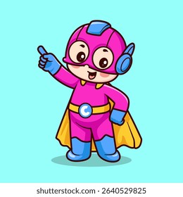 Cute Super Hero Girl Cartoon Vector Icon Illustration. People Holiday Icon Concept Isolated Premium Vector. Flat Cartoon Style