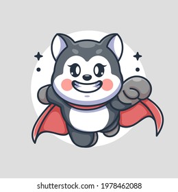 Cute super hero husky dog flying cartoon
