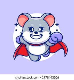 Cute super hero mouse flying cartoon