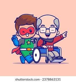 Cute Super Hero With Old Man On Wheelchair Cartoon Vector
Icon Illustration. People Holiday Icon Concept Isolated
Premium Vector. Flat Cartoon Style