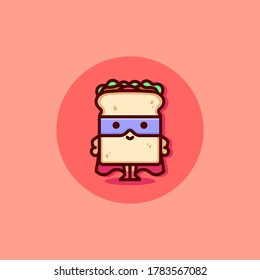 CUTE SUPER HERO SANDWICH WEARING VIOLET MASK ILLUSTRATION