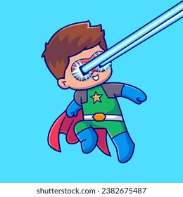 Cute Super Hero Shooting Laser Eye Cartoon Vector Icon 
Illustration. People Holiday Icon Concept Isolated Premium 
Vector. Flat Cartoon Style