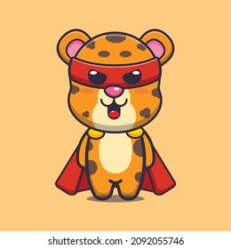 Cute super leopard. Cute cartoon animal illustration.