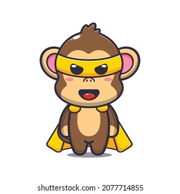 Cute super monkey. Cute animal cartoon illustration.