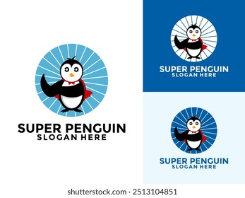 Cute Super Penguin Logo Cartoon Vector Icon Illustration, Penguin Logo vector template