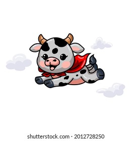 Cute superhero baby cow cartoon flying