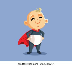 Cute Superhero Baby Vector Cartoon Character. Happy child wearing a cap feeling strong and healthy having super powers
