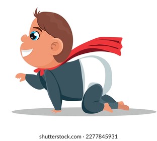 Cute Superhero Baby Vector Cartoon Character. Happy child wearing a cap feeling strong and healthy having super powers.