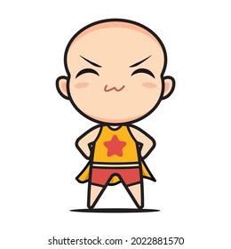 cute superhero bald chibi mascot character illustration.