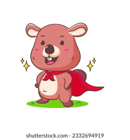 Cute Superhero Beaver Cartoon Character Mascot vector illustration. Kawaii Adorable Animal Concept Design. Isolated White background.