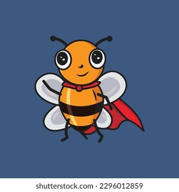 Cute superhero Bee Cartoon Sticker vector Illustration