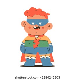 Cute Superheld-Junge, Vektorgrafik-Kinderfigur einzeln auf weißem Hintergrund.