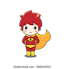Cute superhero boy. Vector illustration of chibi character isolated on white background.