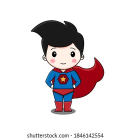 Cute superhero boy. Vector illustration of chibi character isolated on white background.