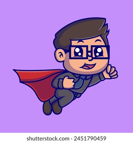 cute superhero cartoon illustration. Study icon concept. Flat cartoon style